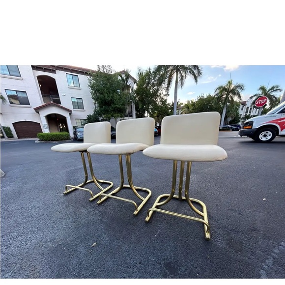 Vintage counter stools DIA brass & cream leather JEANS SHIRT JACKET SHOES - Picture 12 of 12